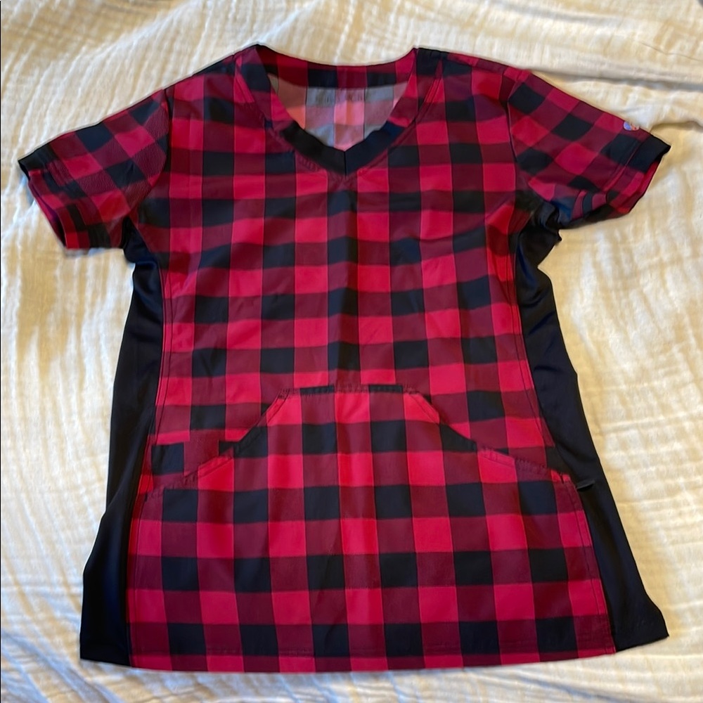 Buffalo plaid scrub top